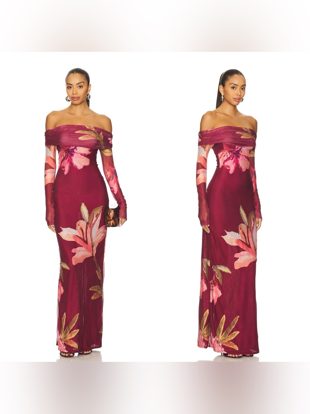 NWT PATBO Delicata Tulle Maxi Dress in Dark Red